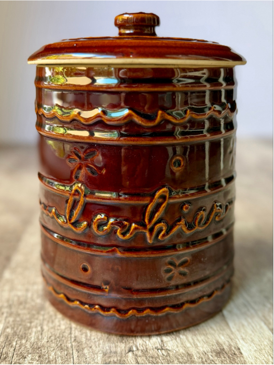 Mar-Crest Other - Vintage 1950s Mar-Crest Daisy Dot Brown Stoneware Lidded Cookie Jar Crock MCM